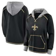 New Orleans Saints Logo Athletic Women's Boom Fleece Pullover V-Neck Hoodie Black - NFL