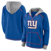 New York Giants Logo Athletic Women's Boom Fleece Pullover V-Neck Hoodie Royal - NFL