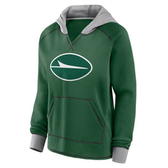 New York Jets Logo Athletic Women's Boom Fleece Pullover V-Neck Hoodie Green - NFL