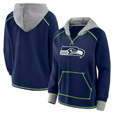 Seattle Seahawks Logo Athletic Women's Boom Fleece Pullover V-Neck Hoodie College Navy - NFL