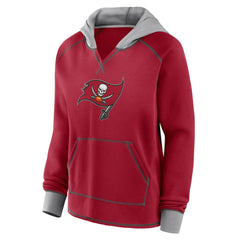Tampa Bay Buccaneers Logo Athletic Women's Boom Fleece Pullover V-Neck Hoodie Red - NFL