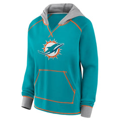 Miami Dolphins Logo Athletic Women's Boom Fleece Pullover V-Neck Hoodie Aqua - NFL