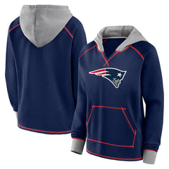 New England Patriots Logo Athletic Women's Boom Fleece Pullover V-Neck Hoodie Navy - NFL