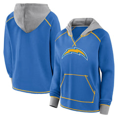 Los Angeles Chargers Logo Athletic Women's Boom Fleece Pullover V-Neck Hoodie Powder Blue - NFL
