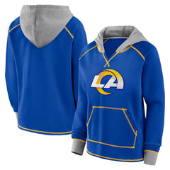 Los Angeles Rams Logo Athletic Women's Boom Fleece Pullover V-Neck Hoodie Royal - NFL