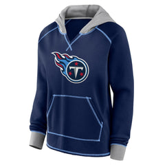 Tennessee Titans Logo Athletic Women's Boom Fleece Pullover V-Neck Hoodie Navy - NFL