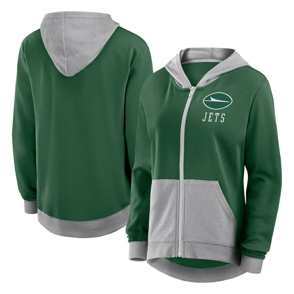 New York Jets Logo Athletic Women's Hit It French Terry Full-Zip Hoodie Green - NFL