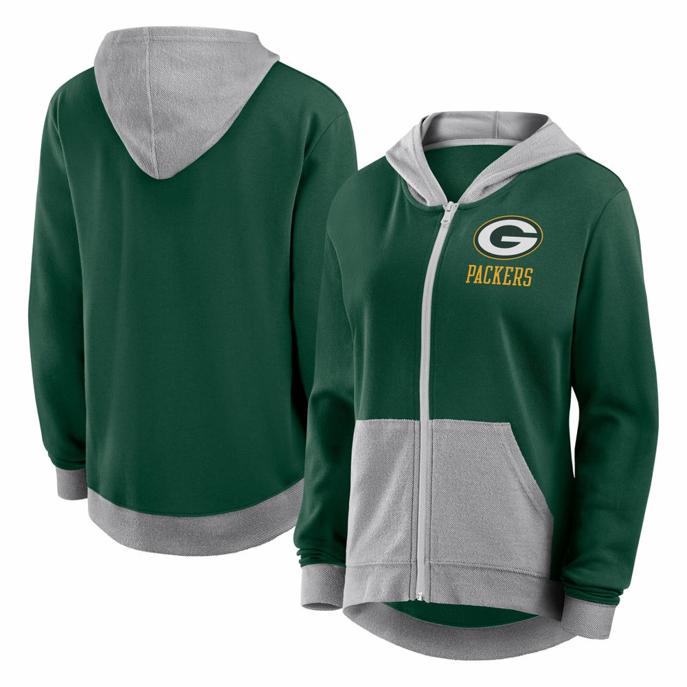 Green Bay Packers Logo Athletic Women's Hit It French Terry Full-Zip Hoodie Green - NFL