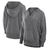 Baltimore Ravens Women's Initiative Snow Wash French Terry V-Neck Pullover Hoodie Heather Charcoal - Fanatics