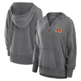 Cincinnati Bengals Women's Initiative Snow Wash French Terry V-Neck Pullover Hoodie Heather Charcoal - Fanatics