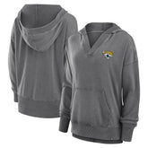 Jacksonville Jaguars Women's Initiative Snow Wash French Terry V-Neck Pullover Hoodie Heather Charcoal - Fanatics