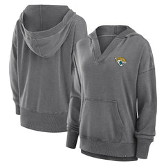 Jacksonville Jaguars Women's Initiative Snow Wash French Terry V-Neck Pullover Hoodie Heather Charcoal - Fanatics