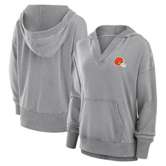 Cleveland Browns Women's Initiative Snow Wash French Terry V-Neck Pullover Hoodie Heather Gray - Fanatics