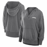 New York Jets Women's Initiative Snow Wash French Terry V-Neck Pullover Hoodie Heather Charcoal - Fanatics