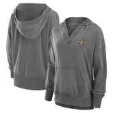 New Orleans Saints Women's Initiative Snow Wash French Terry V-Neck Pullover Hoodie Heather Charcoal - Fanatics