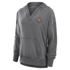 New Orleans Saints Women's Initiative Snow Wash French Terry V-Neck Pullover Hoodie Heather Charcoal - Fanatics