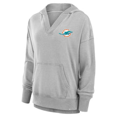 Miami Dolphins Women's Initiative Snow Wash French Terry V-Neck Pullover Hoodie Heather Gray - Fanatics