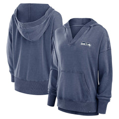 Seattle Seahawks Women's Initiative Snow Wash French Terry V-Neck Pullover Hoodie Heather College Navy - Fanatics