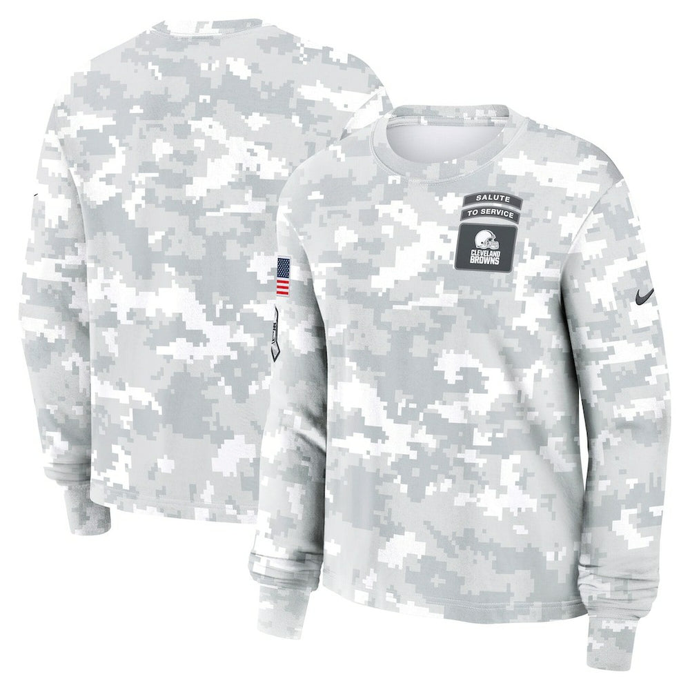 Cleveland Browns Women's 2024 Salute To Service Dri-FIT Long Sleeve T-Shirt Arctic Camo - Nike