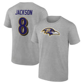Lamar Jackson Baltimore Ravens Icon Player Name & Number T-Shirt Gray - NFL