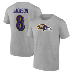 Lamar Jackson Baltimore Ravens Icon Player Name & Number T-Shirt Gray - NFL