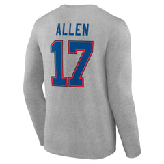 Josh Allen Buffalo Bills Icon Player Name & Number Long Sleeve T-Shirt Gray - NFL
