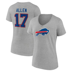 Josh Allen Buffalo Bills Women's Icon Player Name & Number V-Neck T-Shirt Gray - NFL