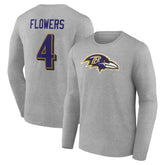 Zay Flowers Baltimore Ravens Icon Player Name & Number Long Sleeve T-Shirt Gray - NFL