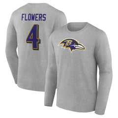Zay Flowers Baltimore Ravens Icon Player Name & Number Long Sleeve T-Shirt Gray - NFL
