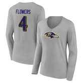 Zay Flowers Baltimore Ravens Women's Icon Player Name & Number Long Sleeve V-Neck T-Shirt Gray - NFL