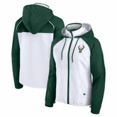 Fanatics - Milwaukee Bucks Women's Anorak Raglan Full-Zip Hoodie Jacket - White/Hunter Green
