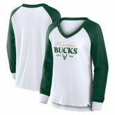 Fanatics - Milwaukee Bucks Women's Open Lane Waffle Long Sleeve V-Neck T-Shirt - White