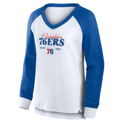 Fanatics - Philadelphia 76ers Women's Open Lane Waffle Long Sleeve V-Neck T-Shirt - White