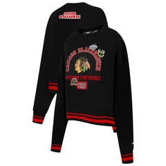 Chicago Blackhawks Pro Standard Women's Area Code Cropped Pullover Sweatshirt Black