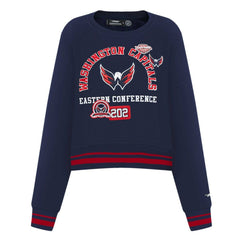 Washington Capitals Pro Standard Women's Area Code Cropped Pullover Sweatshirt Navy