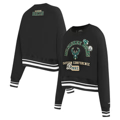 NBA - Milwaukee Bucks Pro Standard Women's Area Code Cropped Pullover Sweatshirt - Black