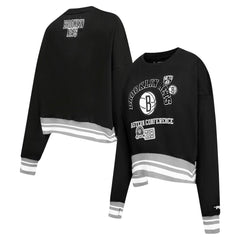 NBA - Brooklyn Nets Pro Standard Women's Area Code Cropped Pullover Sweatshirt - Black