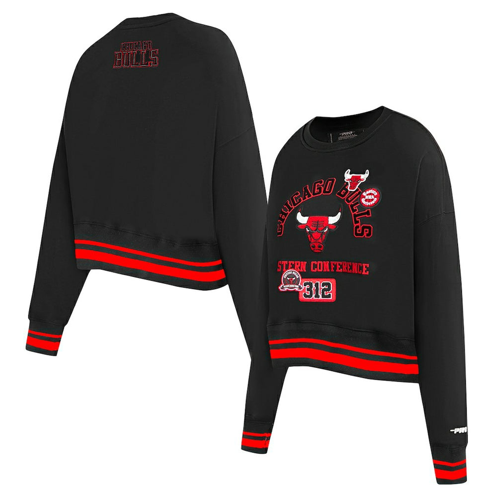 NBA - Chicago Bulls Pro Standard Women's Area Code Cropped Pullover Sweatshirt - Black