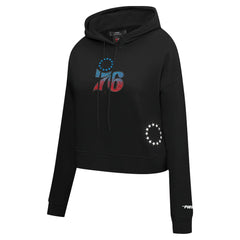NBA - Philadelphia 76ers Pro Standard Women's Jewels Cropped Pullover Hoodie - Black