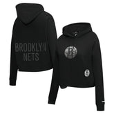 NBA - Brooklyn Nets Pro Standard Women's Jewels Cropped Pullover Hoodie - Black
