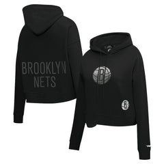 NBA - Brooklyn Nets Pro Standard Women's Jewels Cropped Pullover Hoodie - Black