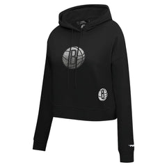 NBA - Brooklyn Nets Pro Standard Women's Jewels Cropped Pullover Hoodie - Black
