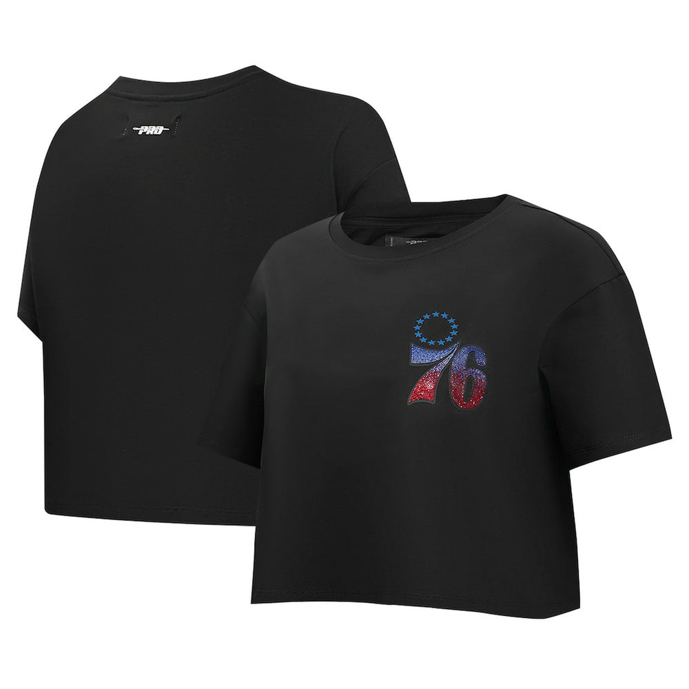 NBA - Philadelphia 76ers Pro Standard Women's Jewels Boxy Cropped T-Shirt - Black