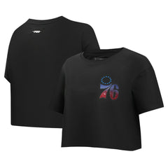 NBA - Philadelphia 76ers Pro Standard Women's Jewels Boxy Cropped T-Shirt - Black