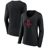 NBA - Houston Rockets Women's Primary Logo Long Sleeve V-Neck T-Shirt - Black