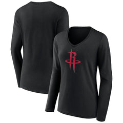 NBA - Houston Rockets Women's Primary Logo Long Sleeve V-Neck T-Shirt - Black