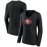 San Francisco 49ers Women's Primary Logo Long Sleeve V-Neck T-Shirt Black - NFL