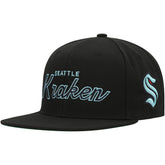 Seattle Kraken Mitchell & Ness Core Team Script 2.0 Snapback Hat Black