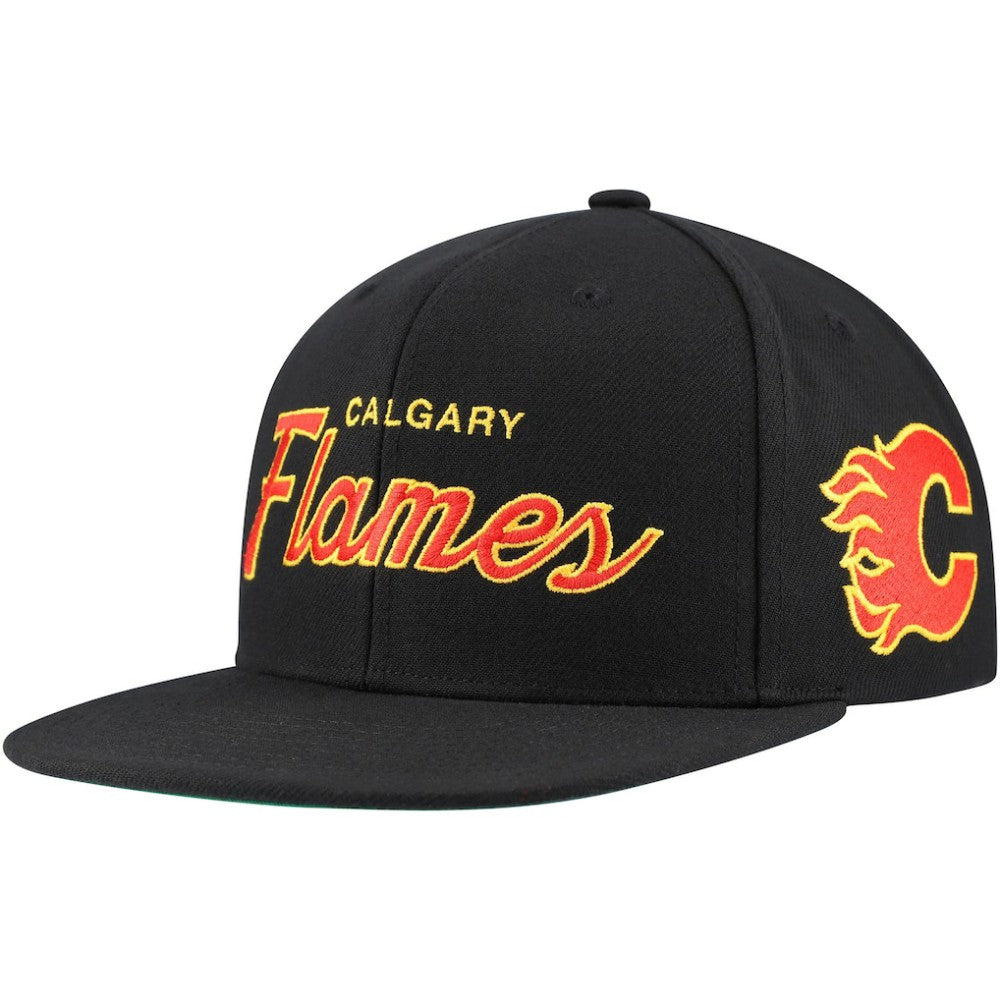 Calgary Flames - Mitchell & Ness Core Team Script 2.0 Snapback Hat Black