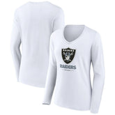 Las Vegas Raiders Women's Team Lockup Long Sleeve V-Neck T-Shirt White - NFL